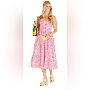 Duffield Lane | Bess‎ Dress Raspberry Pink White Medallion Sz M